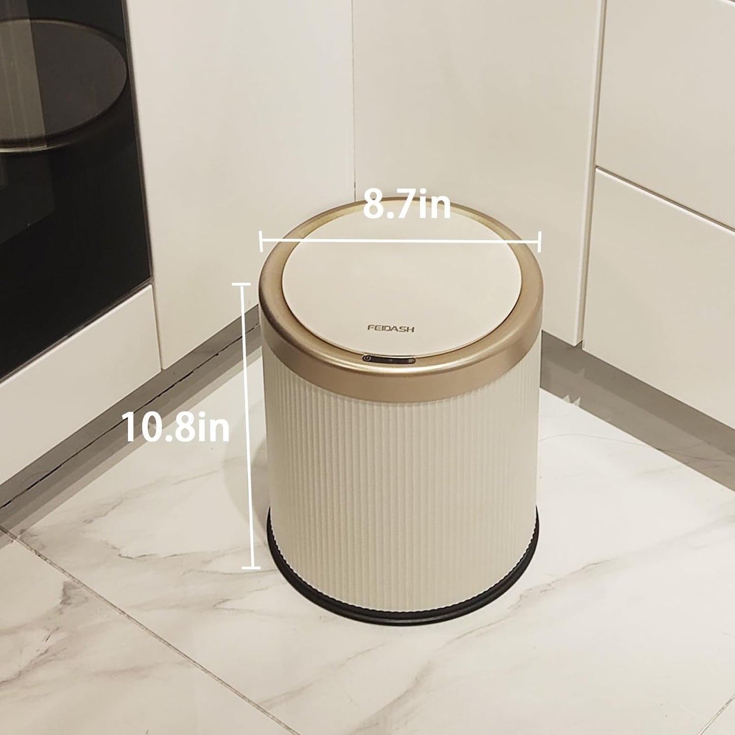 URALFA Automatic Motion Sensor Bathroom Trash Can with Lid, 10.5 Liter / 2.8 Gallon Touchless Trash Bin, Smart Dog Proof Garbage Can, Small Waste Basket for Toilet, Office, Bedroom (Cream White)