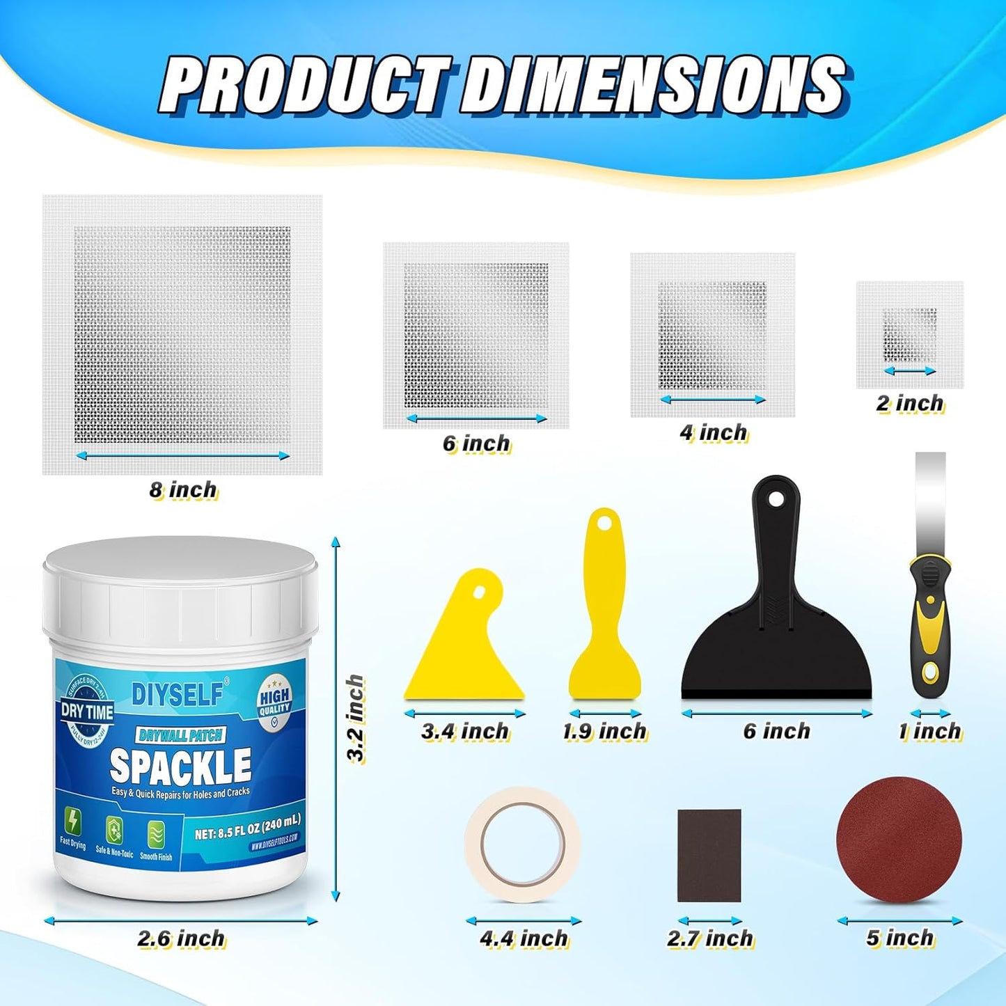 DIYSELF 16 Pieces Drywall Repair Kit Spackle Wall Repair Drywall Patch Kit Wall Patch Repair Kit Quick Easy Solution for Wall Hole Repair and Drywall Hole Filler