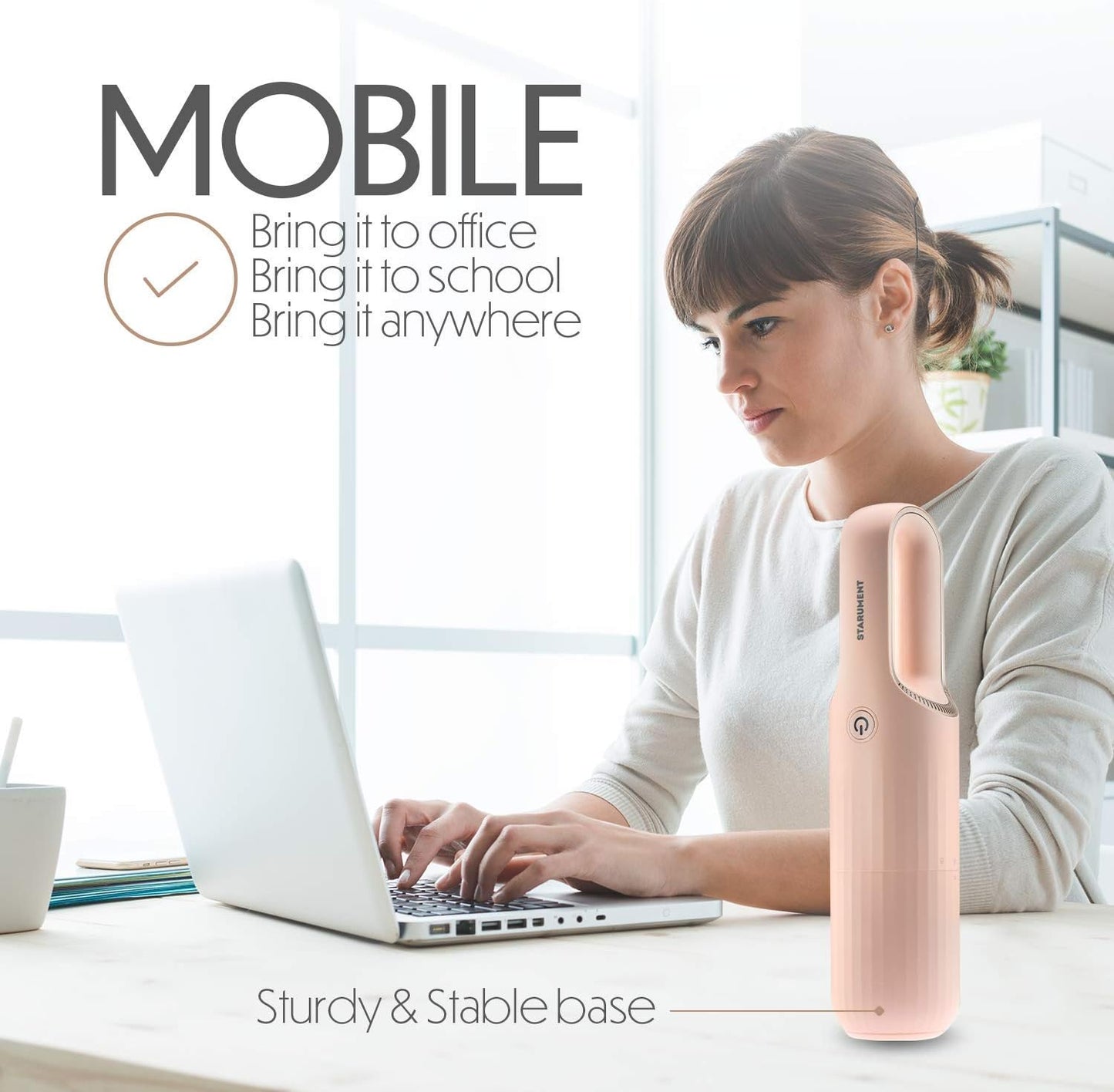 STARUMENT Portable Hand Vacuum Cleaner for Dust Pet Hair Dirt Home Car Interior, Furniture Lightweight Easy to Use, Compact Design Battery Rechargeable with USB-C Cable Pink