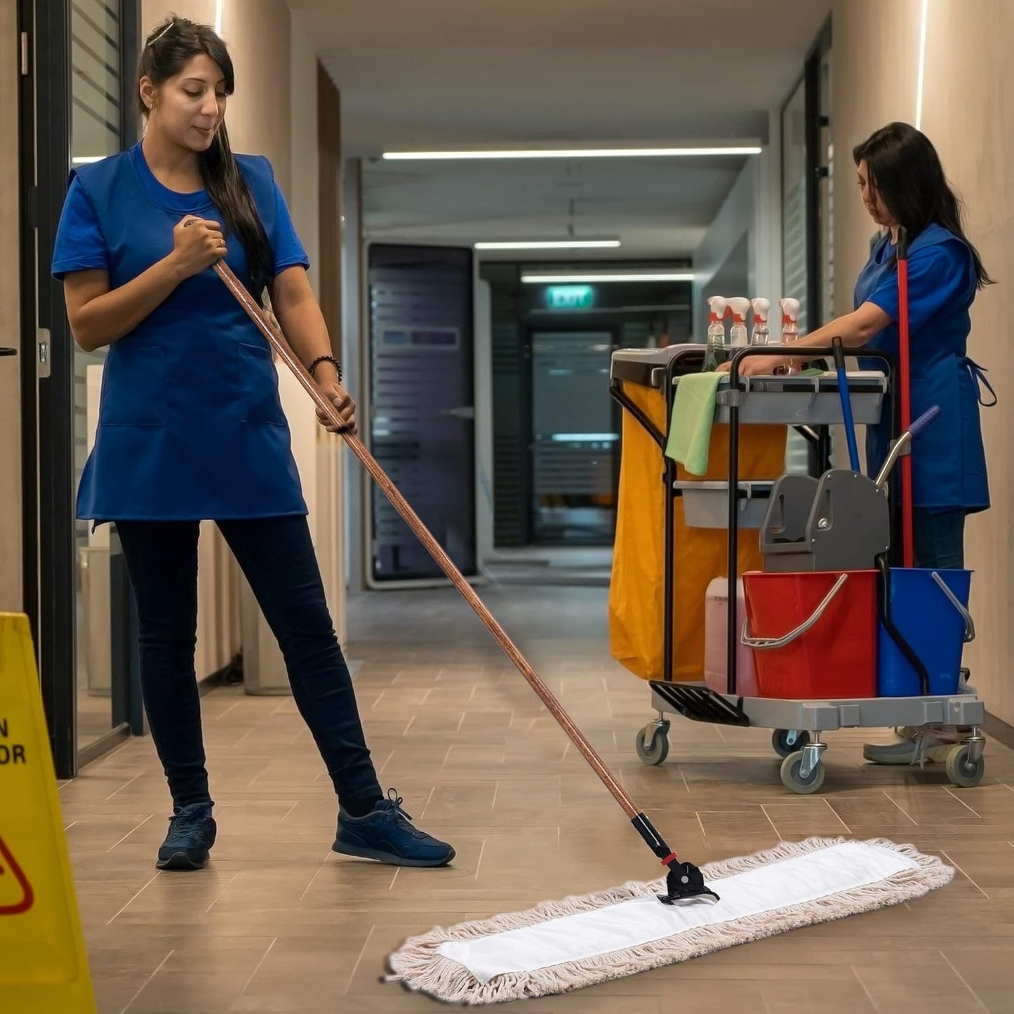 Matthew Cleaning 24'' Cotton Dust Mop Refill Washable Thick Tufted Replacement Heads for Residential & Commercial Use Fit All 24'' Dust Mop Frames, Hardwood, Laminate, Concrete Floors 12 Pack