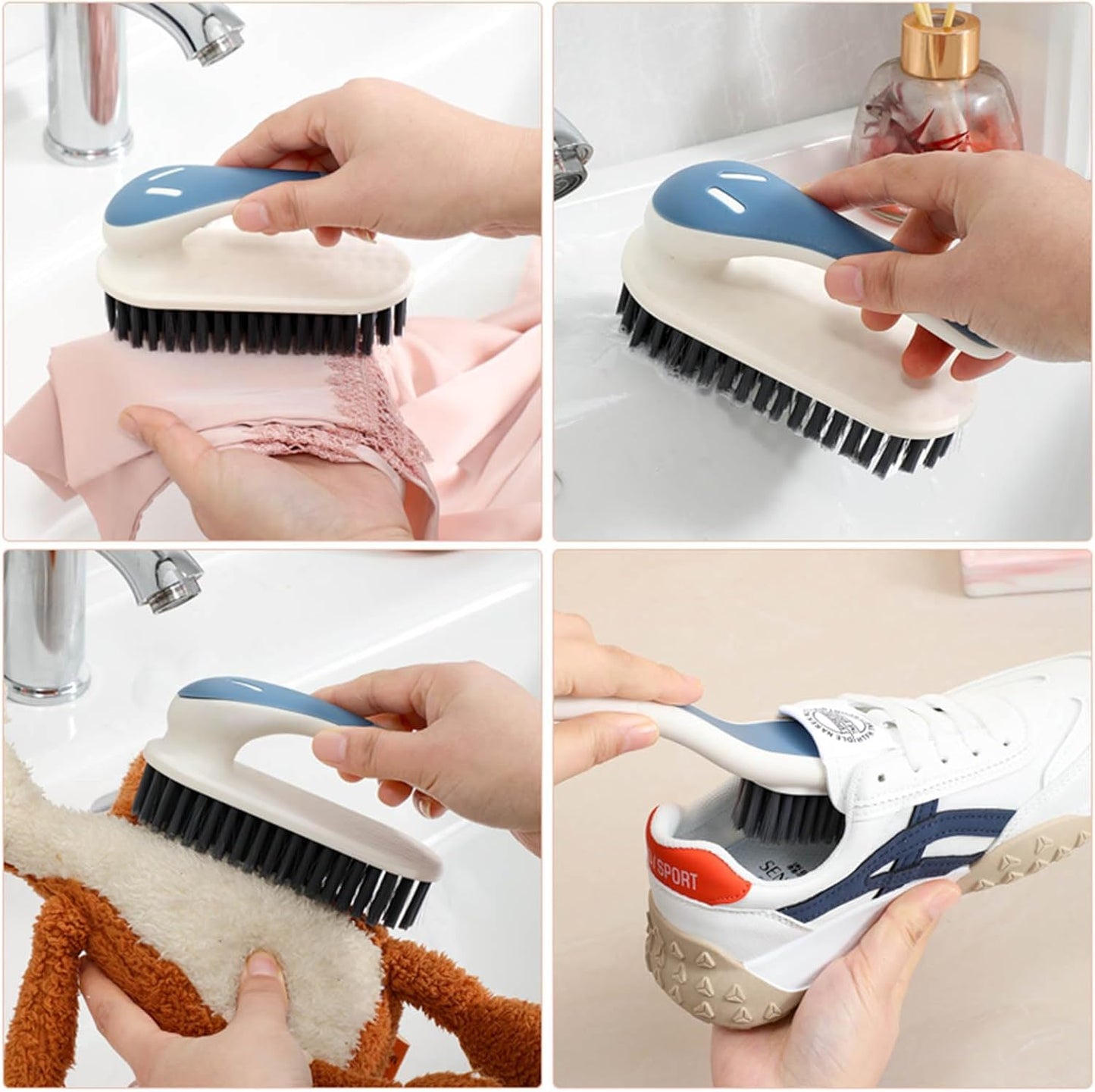 Soft Bristle Scrub Cleaning Brush Stain Remover Brush Fabric Cleaning Brush Laundry Brush Small Scrub Brush Cleaner Household Cleaning Brushes for Carpet, Clothes, Bathroom,Sneaker-2 Pack (Blue)