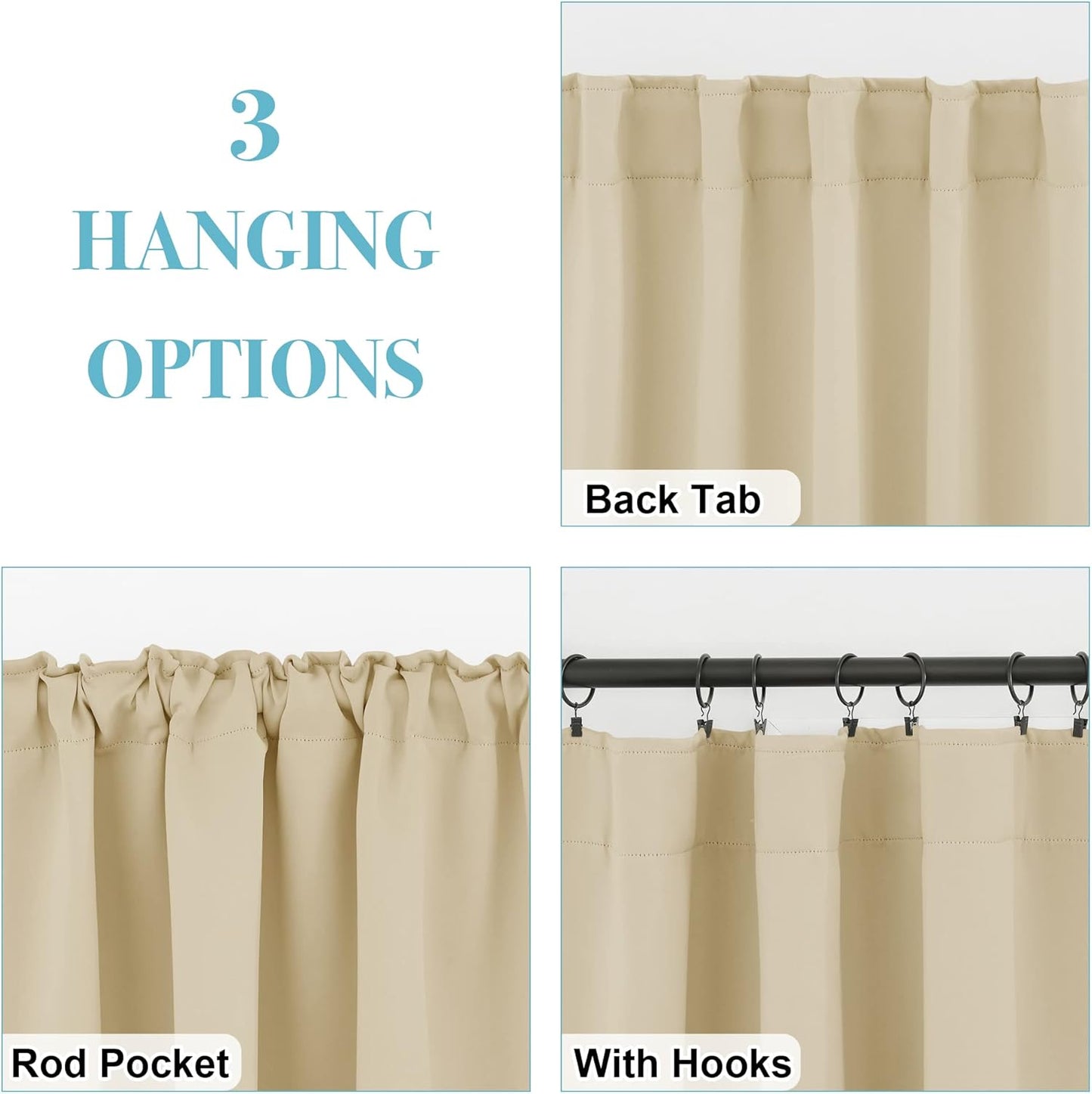 RYB HOME Short Blackout Curtains 63 inches, Solid Heavy Duty Small Window Treatment Room Darkening Privacy Draperies for Basement Bathroom Bedroom, Biscotti Beige, W42 x L63 inch, 2 Panels