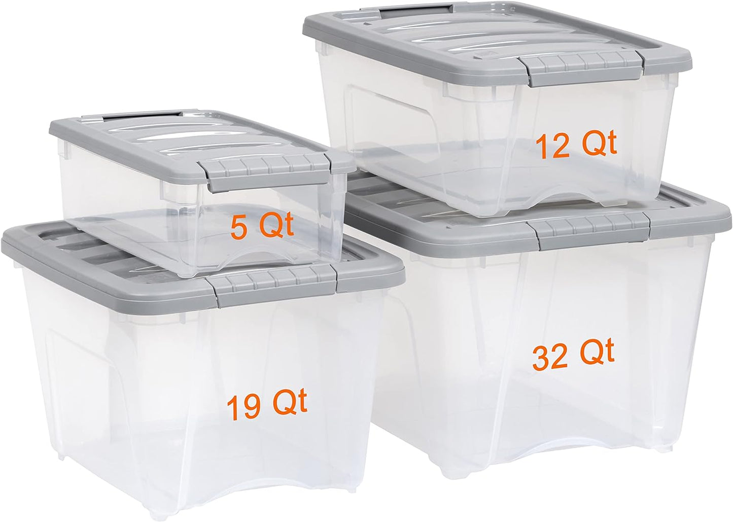Amazon Basics Plastic Storage Containers with Secure Latching Lids, Stackable Organization Bins, Clear/Grey, 12 Quart, Set of 6