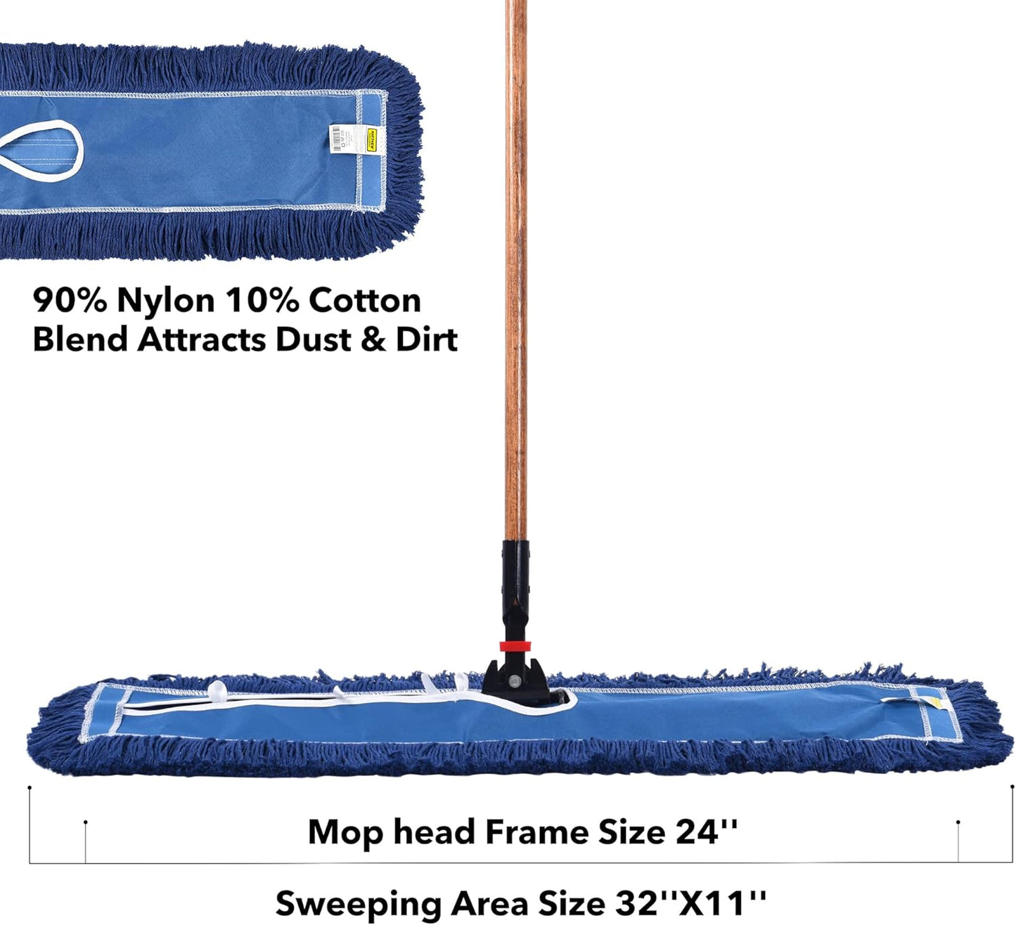 Matthew Cleaning 24'' Industrial Strength Cotton Dust Mop Refill Washable Replacement Heads for Residential & Commercial Use Fit Standard Dust Mop Frames, Hardwood, Laminate, Concrete Floors 6 Pack