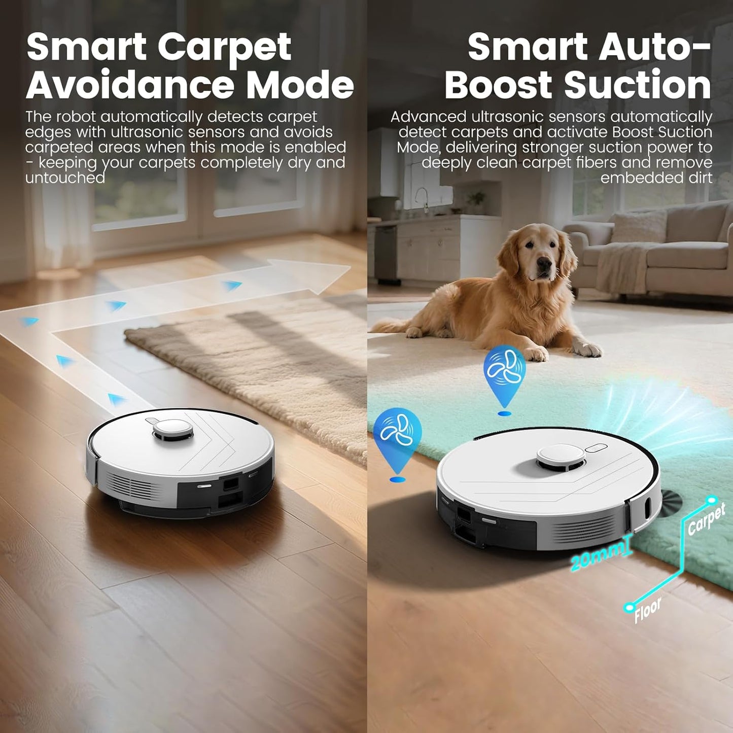AIRROBO T30+ Robot Vacuum and Mop, Self-Emptying, 6000PA Suction, Proactive Intelligence Avoidance, APP & Voice Control, LiDAR Navigation, Perfect for Pet Hair, Hard Floor,Carpet