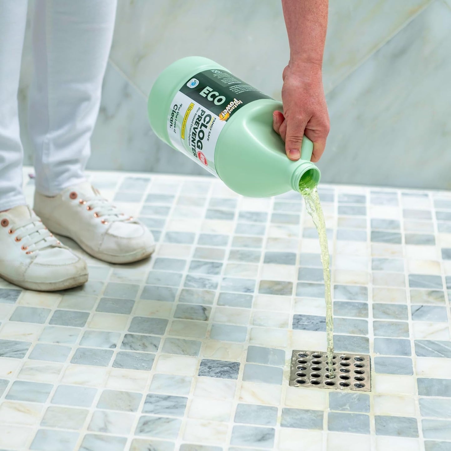 Instant Power Eco Clog Preventer - Enzyme Drain Cleaner Liquid and Deodorizer for Sink, Shower, Toilet, Garbage Disposal Cleaner, Bio-Based Drain Defense, Smell Remover and Odor Eliminator - 2 Liters