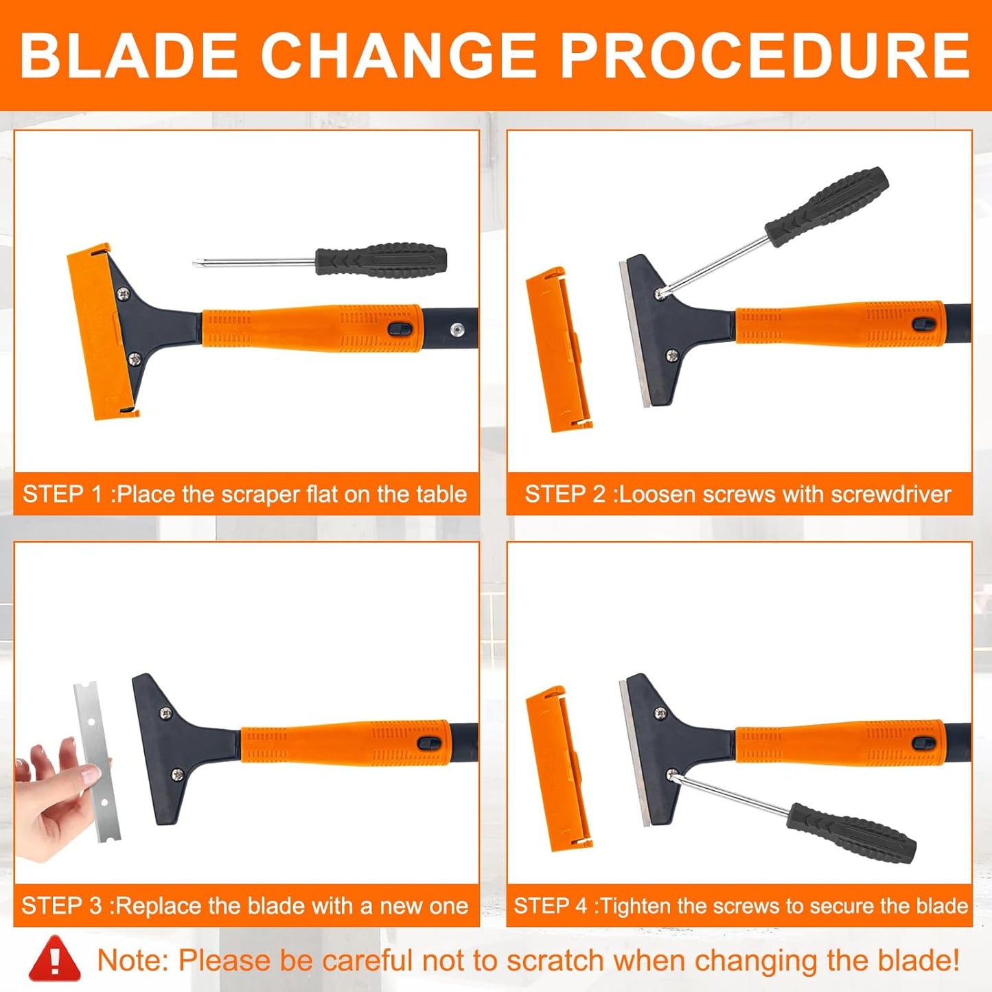 KeFanta Razor Blade Floor Scraper, 4" Wide Heavy Duty Scraper Tool with 45.7" Long Handle, 10PCS Extra Metal Blades, Paint Scrapers for Cleaning Wall Glass Tile Floor Paint Gum Glue Stains Linoleum