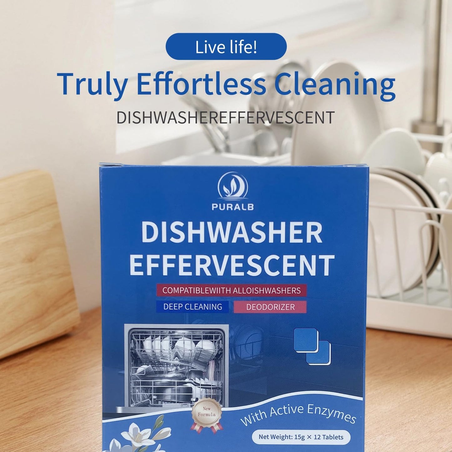 Dishwasher Cleaner Tablets - 24 Tabs (2x12 Pack), 1-Year Supply Heavy Duty Deodorizer Tabs for Deep Cleaning, Descaler Pods Remove Limescale & Grease, Septic Safe for All Dishwasher Brands - Puralb