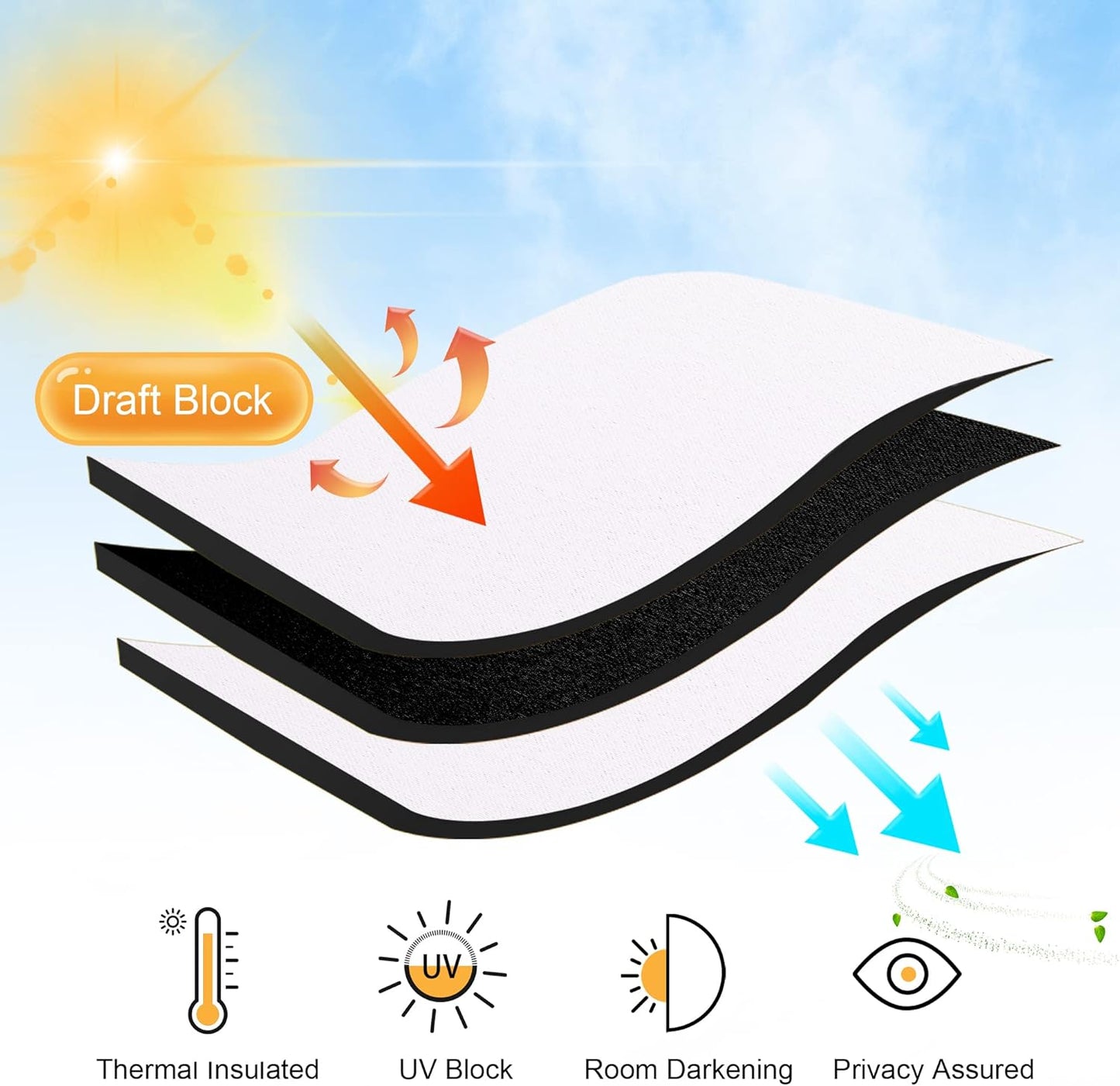 RYB HOME White Curtains Drapes - Room Darkening Window Curtains Thermal Insulated Bedroom Half Blackout Drapes for Living Room Kids Nursery, 42 x 45 inches Long, Pure White, 1 Pair