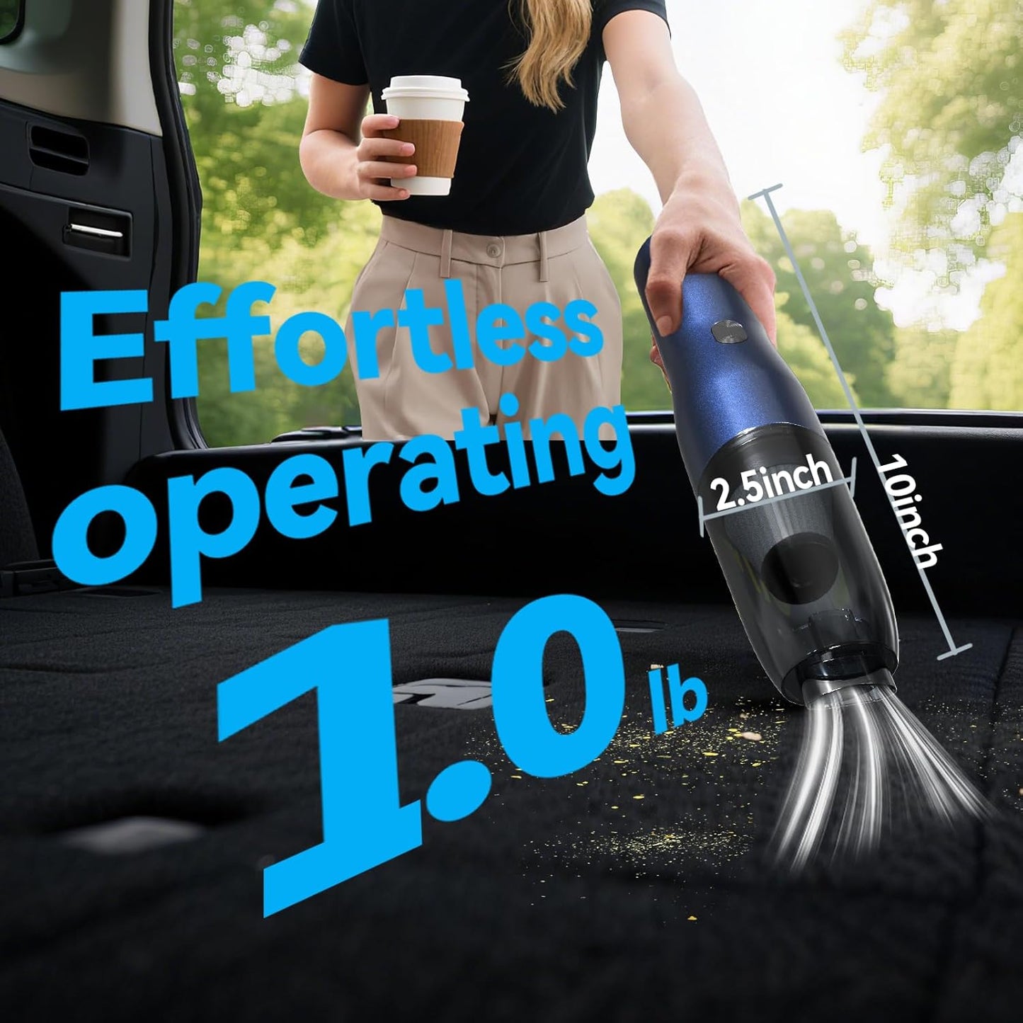 H2 Handheld Vacuum Car Vacuum, Mini Cordless Vacuum Cleaner with High-Speed Brush Motor Visual Dust Storage Silo Type-C Charge for Car Interiors, Sofas, Tabletops, Keyboards-Blue Gray