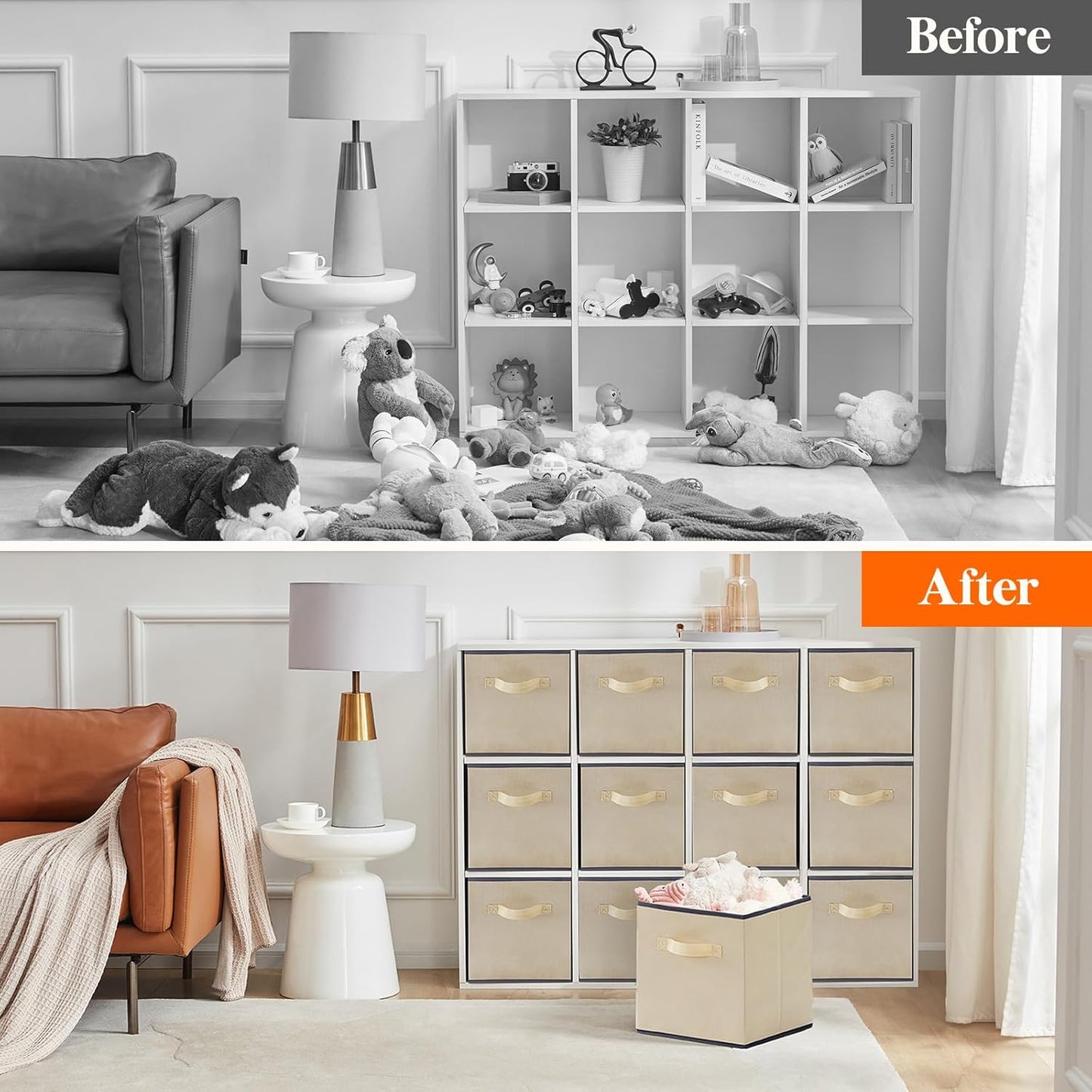 Lifewit 12 Packs Storage Cubes, 11 Inch Cube Storage Bins, Foldable Decorative Fabric Storage Baskets for Organizing Home Organizers with Handles for Shelves, Closet,Beige