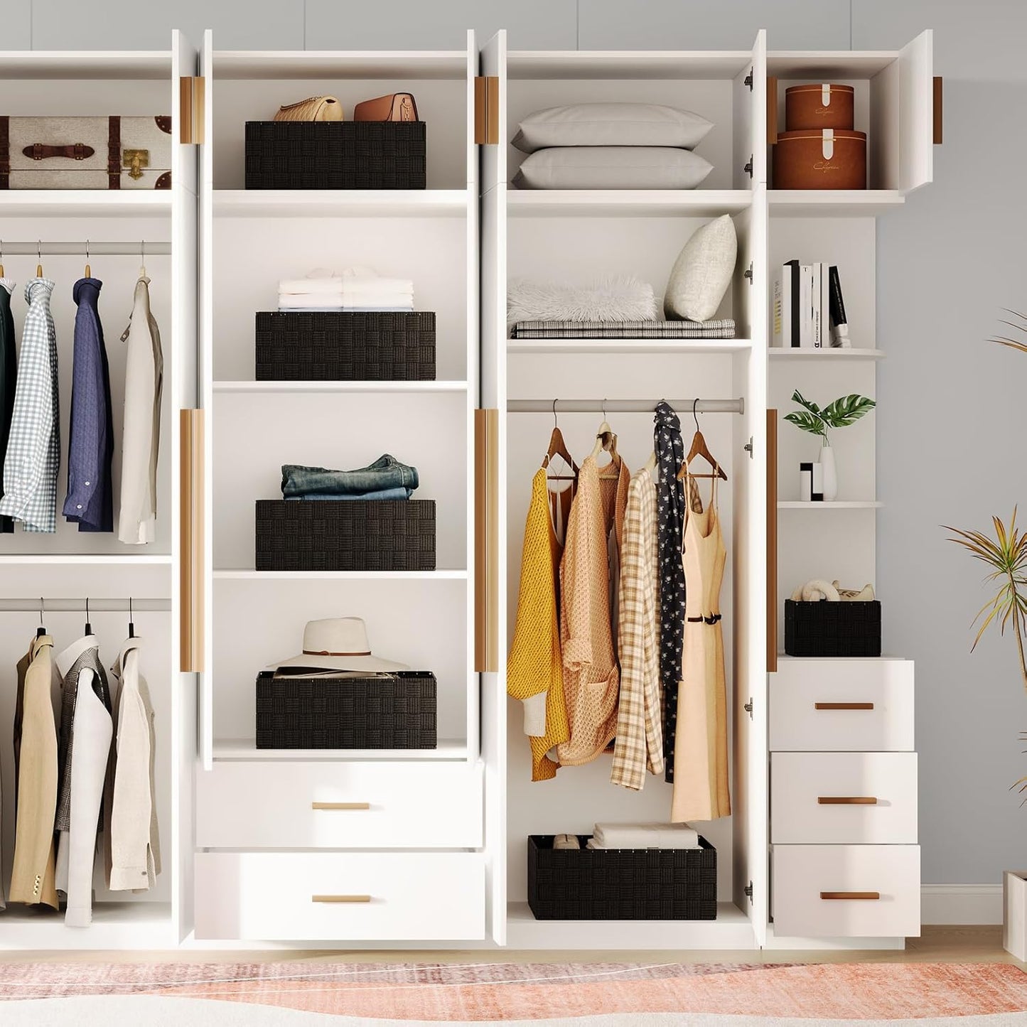 Woven Storage Baskets, Storage Bins, Cube Basket Container Baskets Storage Boxes Organizers for Clothes /Shelves/ Closet, Set of 6 (Black)