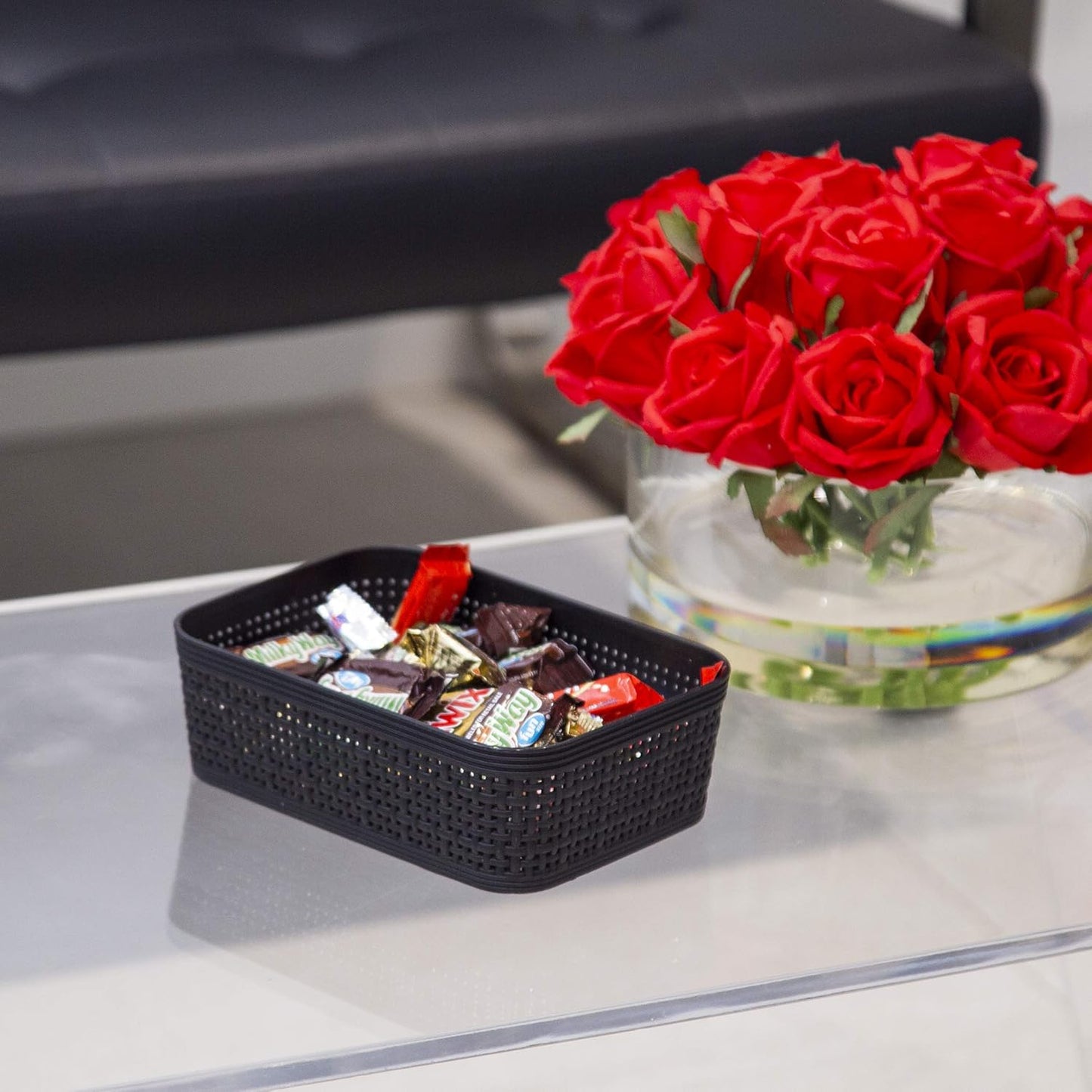 BINO | Woven Plastic Basket | XS (Black), 5-Pack | THE JUTE COLLECTION | Home Organization, Space - Saving Storage, Stylish Design | Jute Basket | Plastic Storage Basket