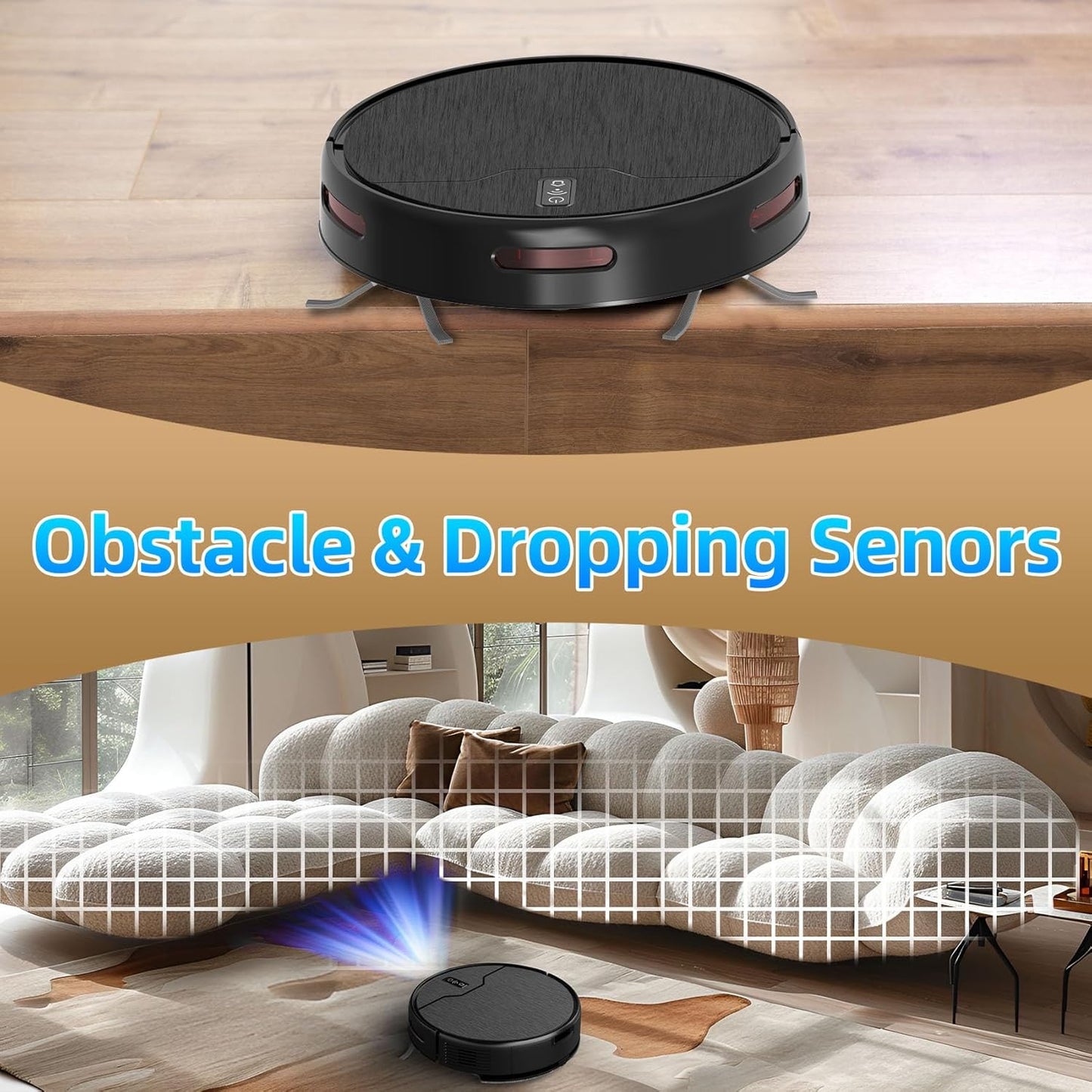 Robot Vacuum and Mop Combo, Robot Vacuum Cleaner, 6 Cleaning Modes, Large Capacity Water Tank Dustbin, Self-Charging, WiFi/App/Alexa, Ideal for Hard Floor, Carpet, Pet Hair