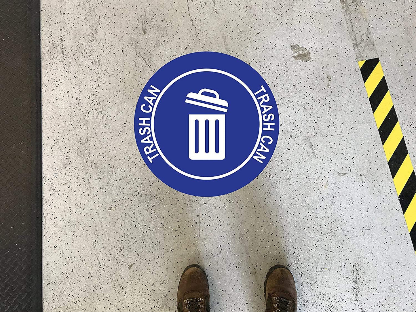 "Trash Can" Durable Laminated Vinyl Floor Sign- Sign by Graphical Warehouse- 5S Safety and Security Signage, Visual Communication Tool (38", Blue/White)