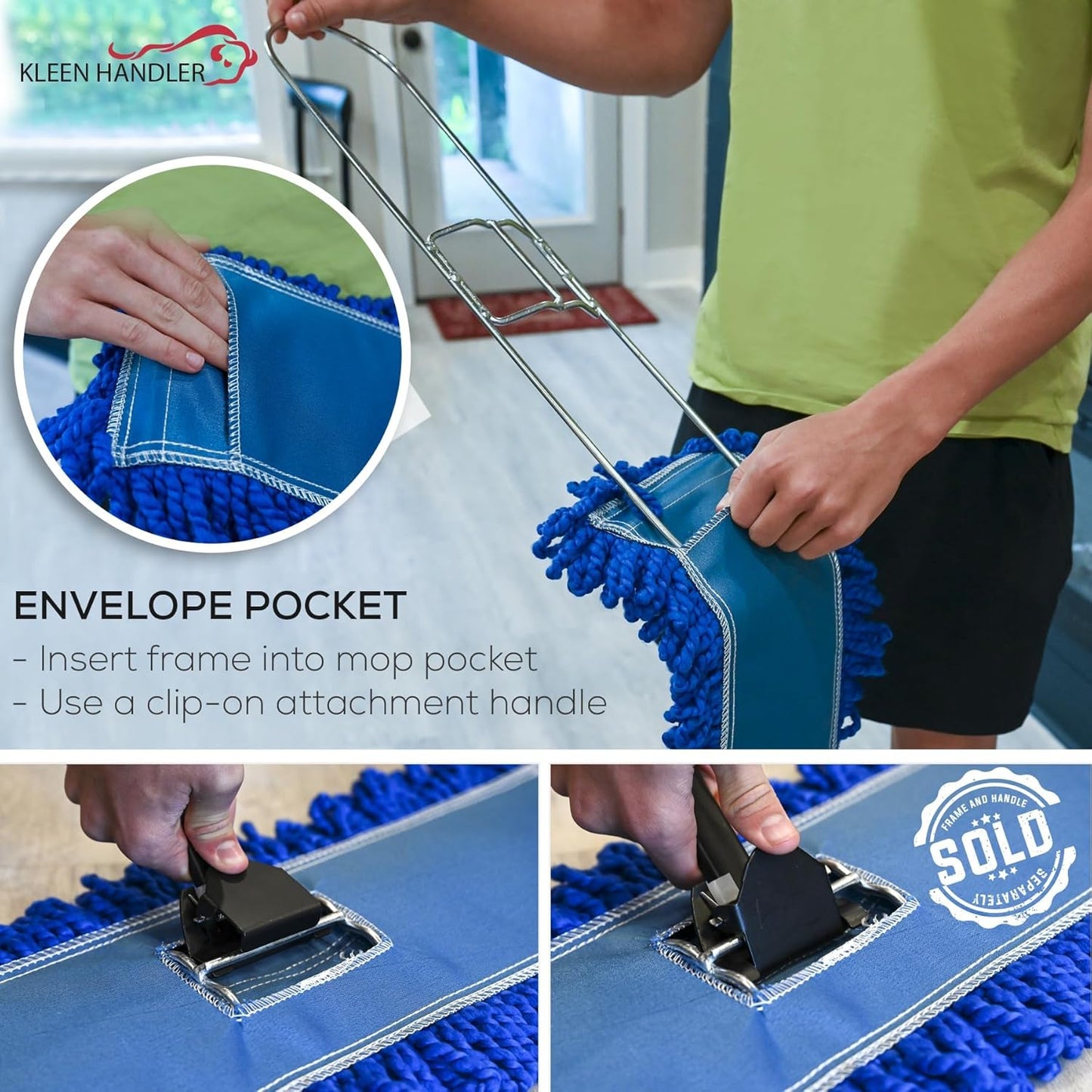 KLEEN HANDLER 6 Pack of 18 Inch Microfiber Dust Mop, Large Washable Commercial Mop Head Replacement, Sweeper, Janitorial Dust Mops, Blue