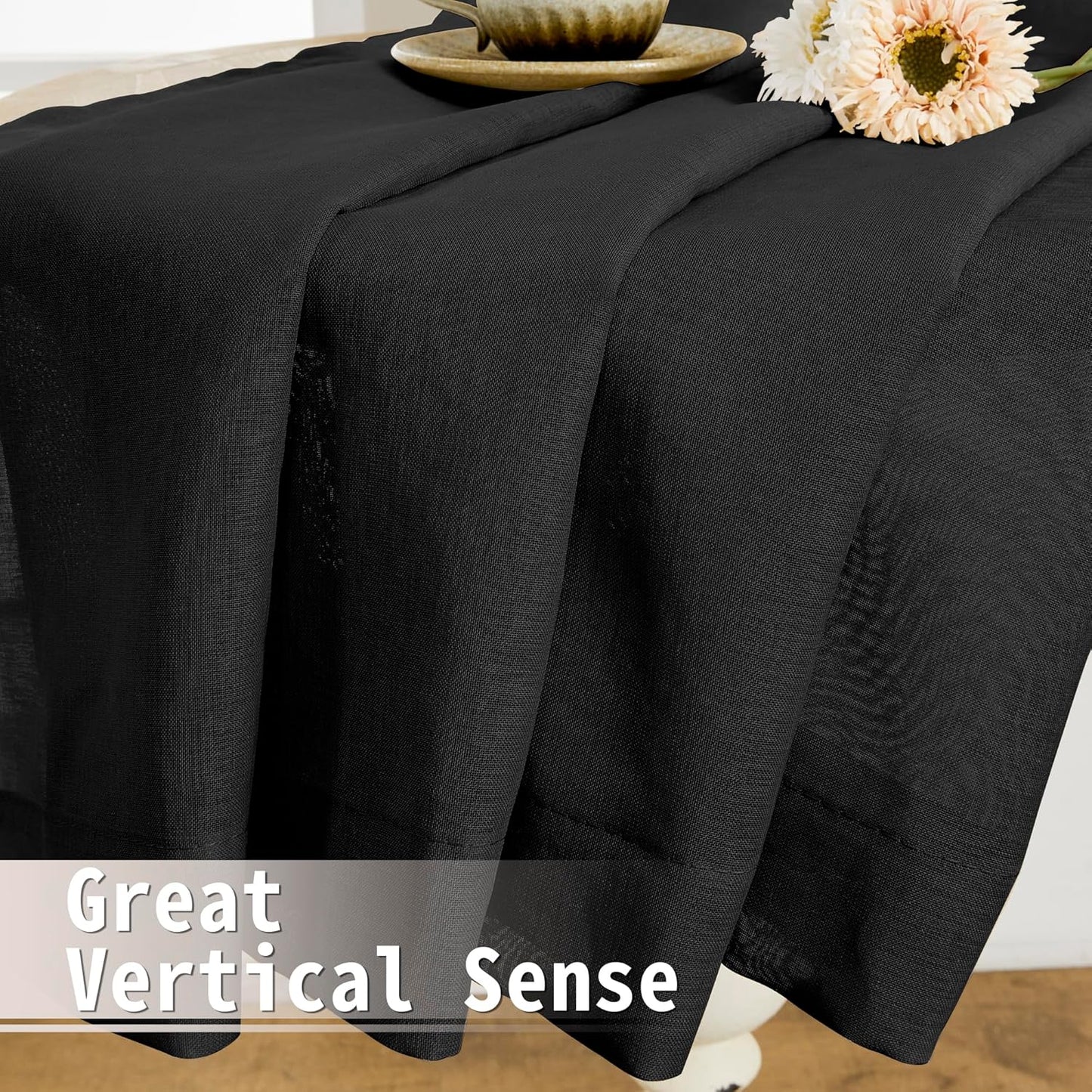 Tollpiz Sheer Door Curtain Closet Linen Textured Curtains Sheer Doorway Light Filtering Voile Patio Glass Door Rod Pocket Curtain French Door, 54 x 72 inches Long, Black, Set of 1 Panel