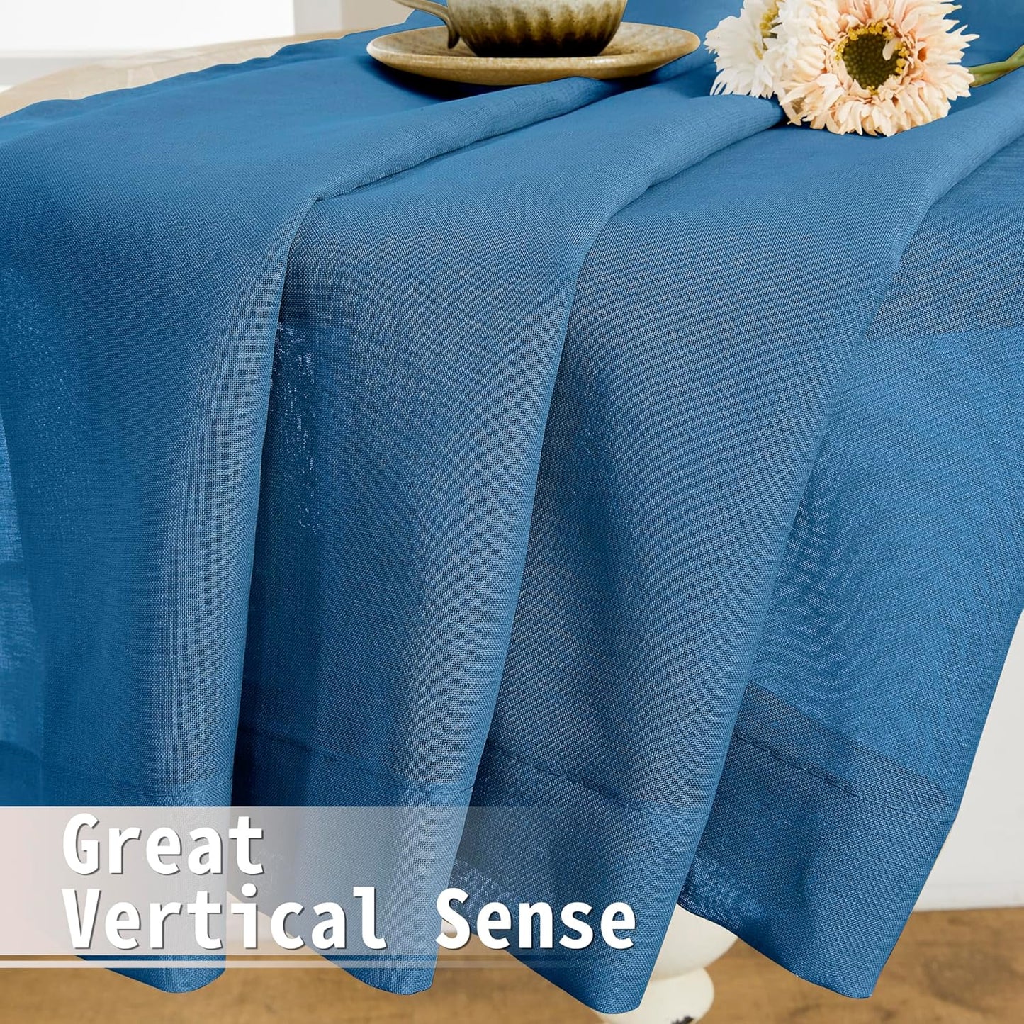 Tollpiz Sheer Door Curtain Closet Linen Textured Curtain Sheers Doorway Light Filtering Voile French Door Rod Pocket Curtains Patio Glass Door, 25 x 80 inches Long, Classic Blue, Set of 1 Panel