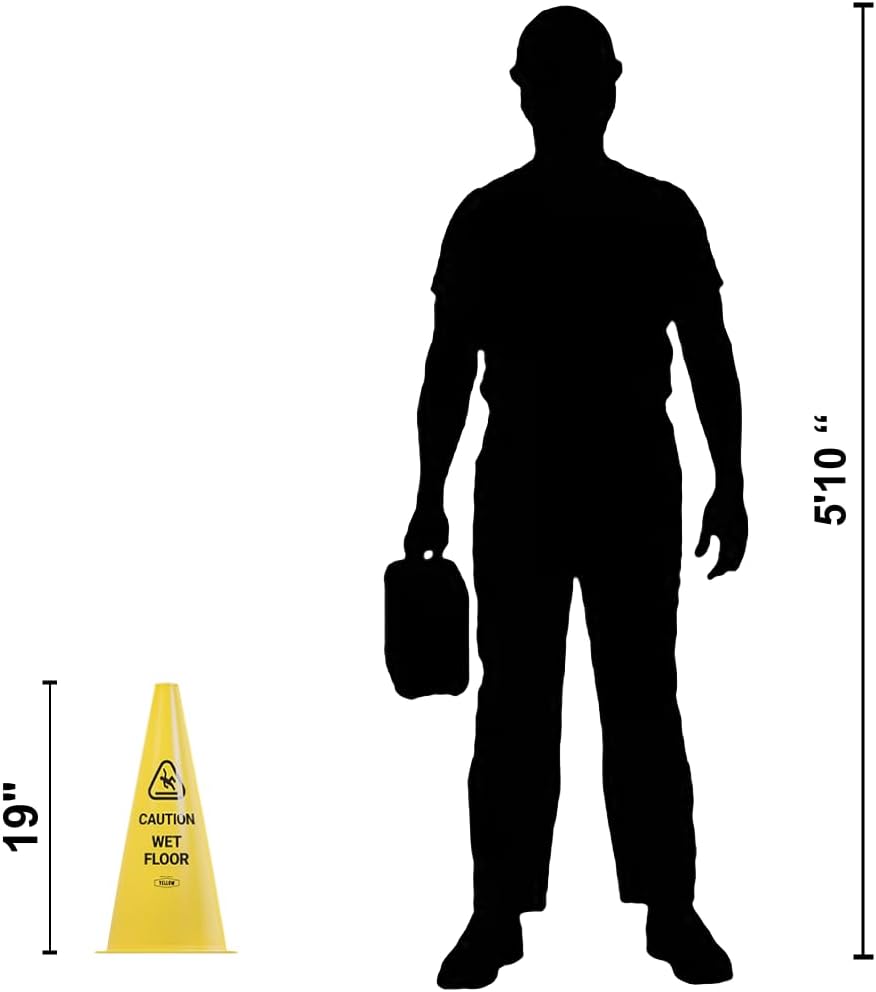 Yellow Safety® Commercial 19 Inch "Caution Wet Floor" Sign Cone, 6 ct., Easy to Use and Store