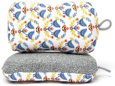 MÜkitchen Premium Microfiber Sponge Set for Dishes and Cleaning, 2 Pack, Printed (Scandi Birds)