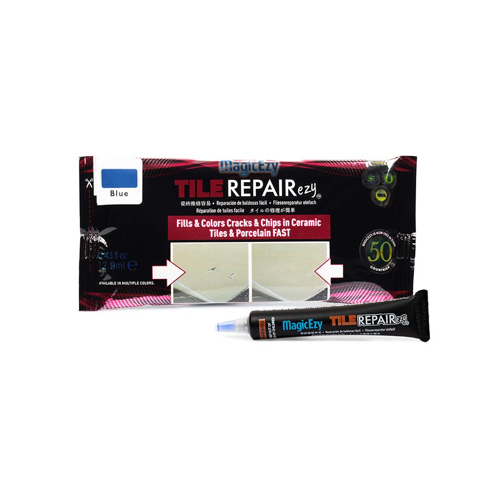 MagicEzy Tile Repair Kit: Porcelain Repair Kit - Ceramic Tile Repair Kit - Mix and Match Colors - Acrylic, Stone, Fiberglass - Wall Touch Up (Blue)