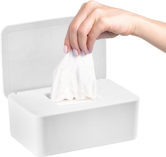 1 Pcs Diaper Wipes Dispenser, Refillable Wipe Container, Wipe Container with Sealing Design Lid, Keep Wipes Fresh,Wet Wipes Cases (White)