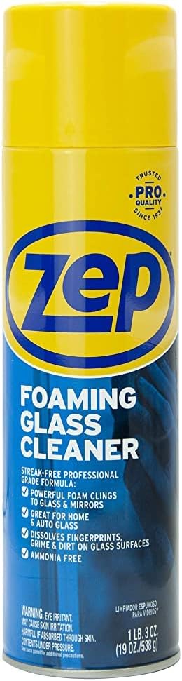 Zep Foaming Glass and Plexiglass Cleaner - 19 Ounces (Case of 2) ZUFGC19 - Foaming Formula Clings to Vertical Surfaces, Trusted by Pros