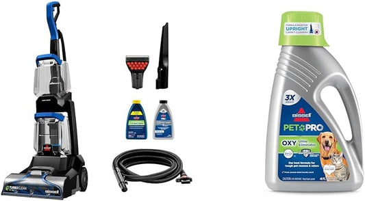 BISSELL TurboClean Pet XL Upright Carpet Cleaner, Upholstery Tough Stain Tool & Formula included, 3746 + Bissell Professional Pet Urine Elimator with Oxy and Febreze Carpet Cleaner Shampoo 48 Ounce