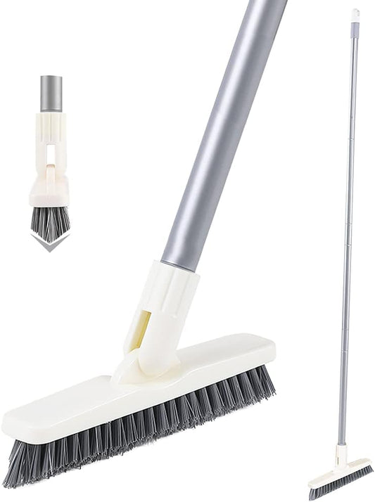 Grout Scrub Brush with Long Handle, Swivel Grout & Corner Cleaning Brush for Tile Floors, Stiff V-Shaped Bristle Grout Cleaner Brush for Grout Line, Deep Grooves, Walk in Shower, Bathroom and Kitchen