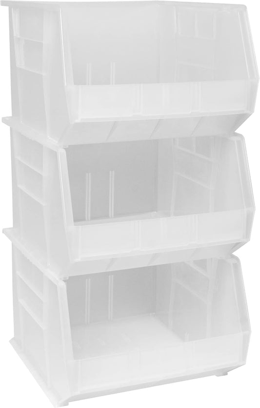 Akro-Mils 30270 AkroBins Plastic Storage Bins, Space-Saving Stackable Bins for Garage, Pantry, Craft Organization, 18" x 16" x 11", Clear, 3-Pack