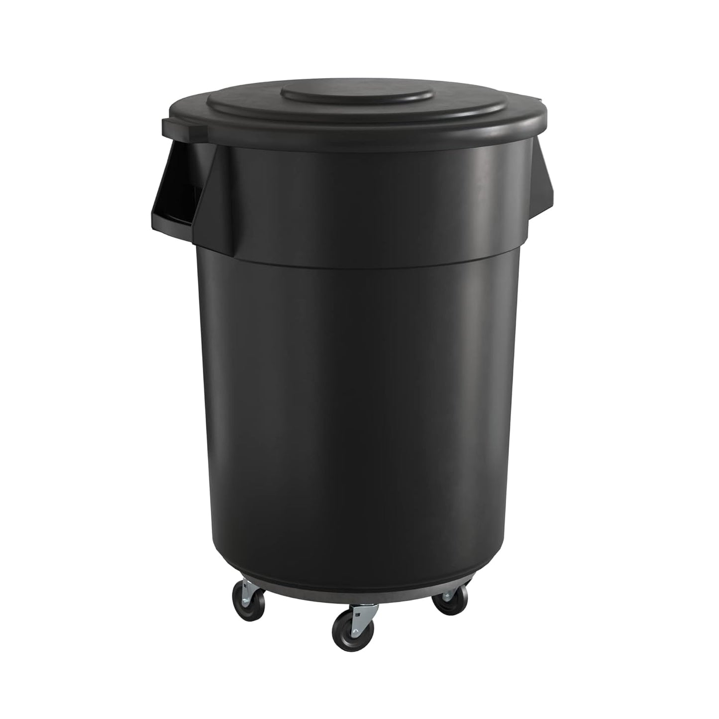 55 Gallon Black Round Commercial Trash Can with Lid and Dolly