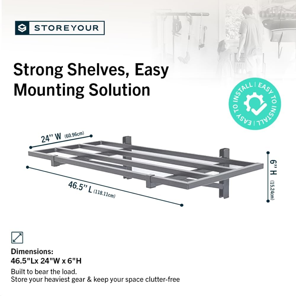 StoreYourBoard 2-Pack Heavy Duty Wall Shelves – Wall-Mounted Garage Storage Shelving and Organization for Sheds, Closets, or Utility Rooms – Holds 200 lbs, 2ft x 4ft, Hammered Gray