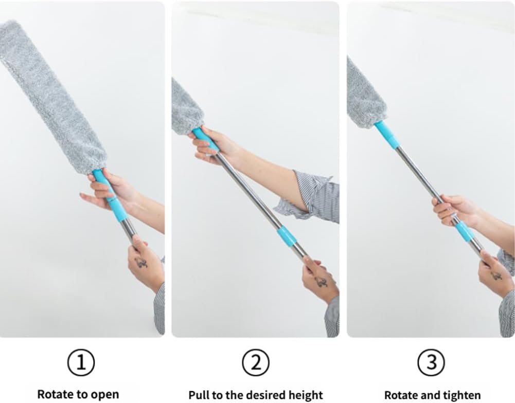 Saker Plus Retractable Gap Dust Cleaning Artifact, Saker Plus Flat Duster for Under Furniture, Reusable Washable Bendable Dusting Wand with Microfiber Dusting Cloths (2PCS)