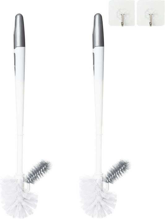 2 Pack Toilet Bowl Brush Without Holder for Bathroom, Under-Rim Double Brush Head, Long Handle Household Cleaning Brushes Set (2 Pack Grey Brush Without Holder)