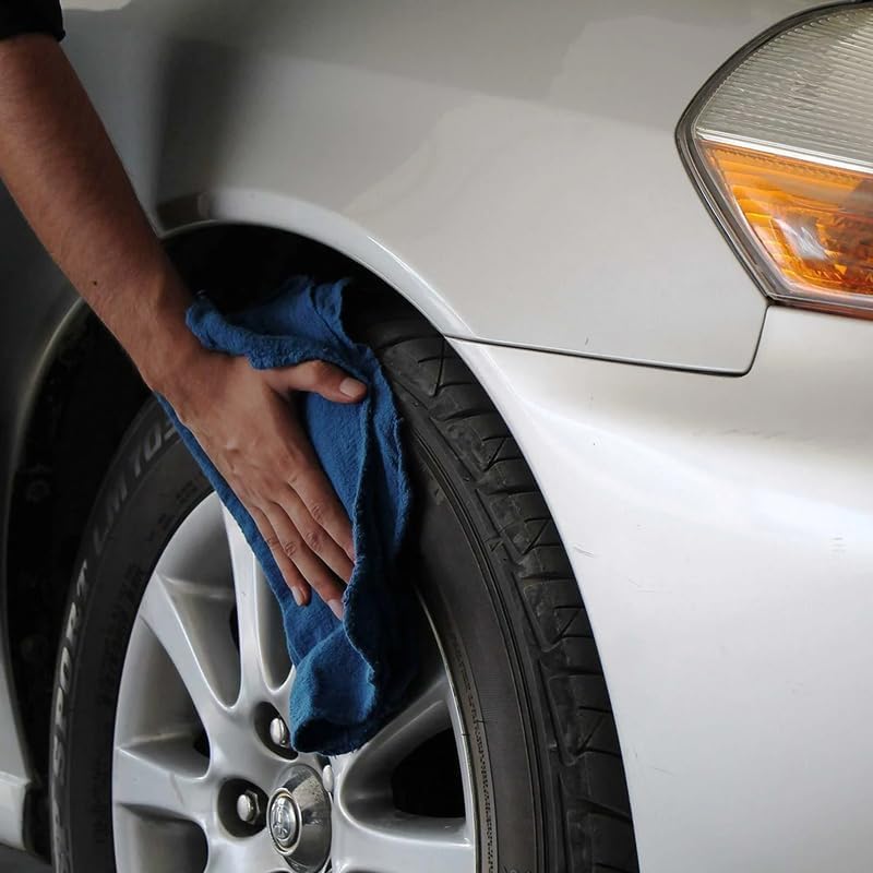 Auto Mechanic Shop Towels (13"x14"), 12 Pack (Blue) - 100% Cotton Commercial Grade Rags for Cleaning & Maintenance, Garage Supplies - Professional Mechanics Reusable Wipes