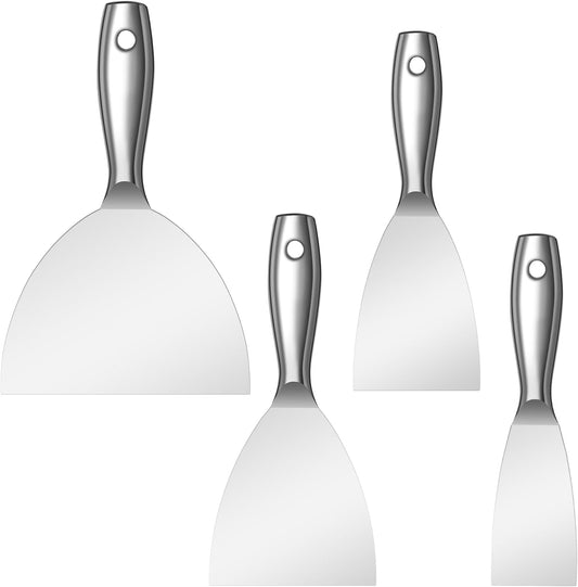 Putty Knife Set,4 PCS 2",3",4",6" One Piece Premium Polished All-Stainless Steel Scraper Tool for Drywall Finishing,Professional Grade Putty Blade for Scraping Paint, Taping