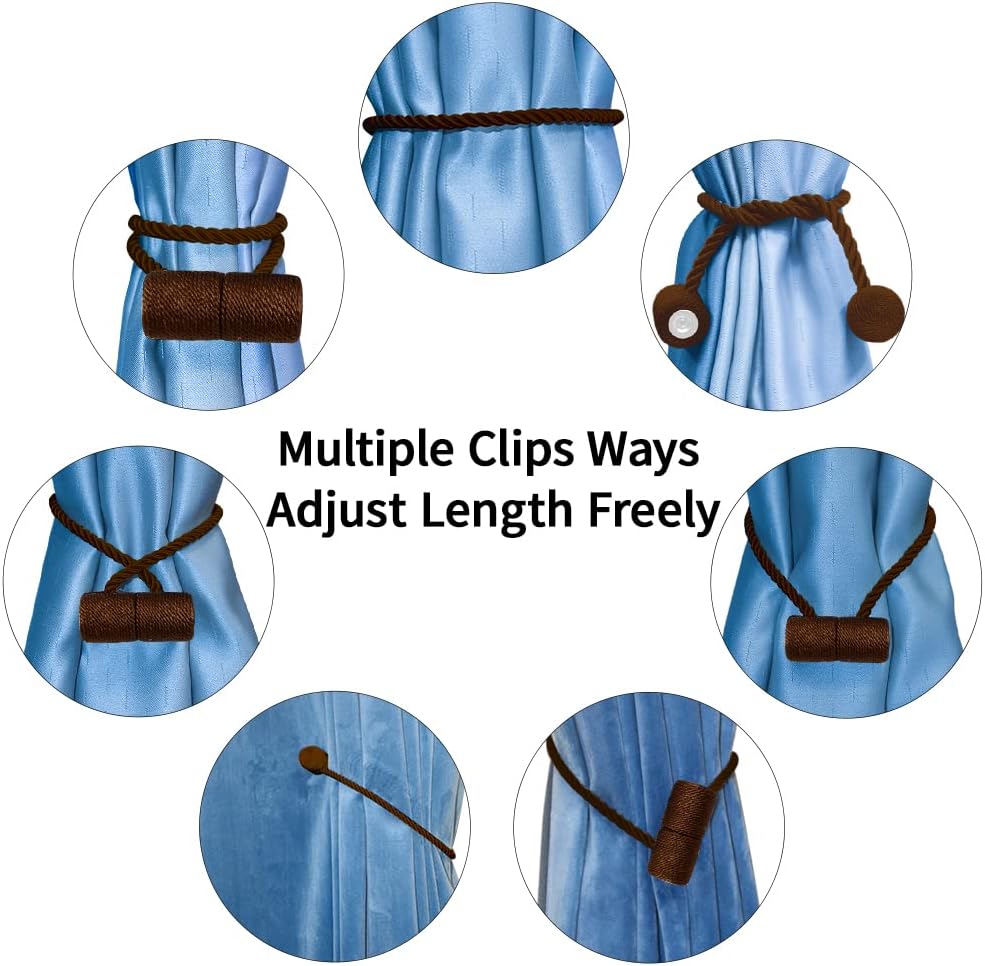 18 Inch Strong Magnetic Curtain Tiebacks, Curtain Holdbacks Modern Upgrade Strong 2021 New Twisted Style Decorative Drapery Rope Tie Backs(2 Pack Dark Coffee)