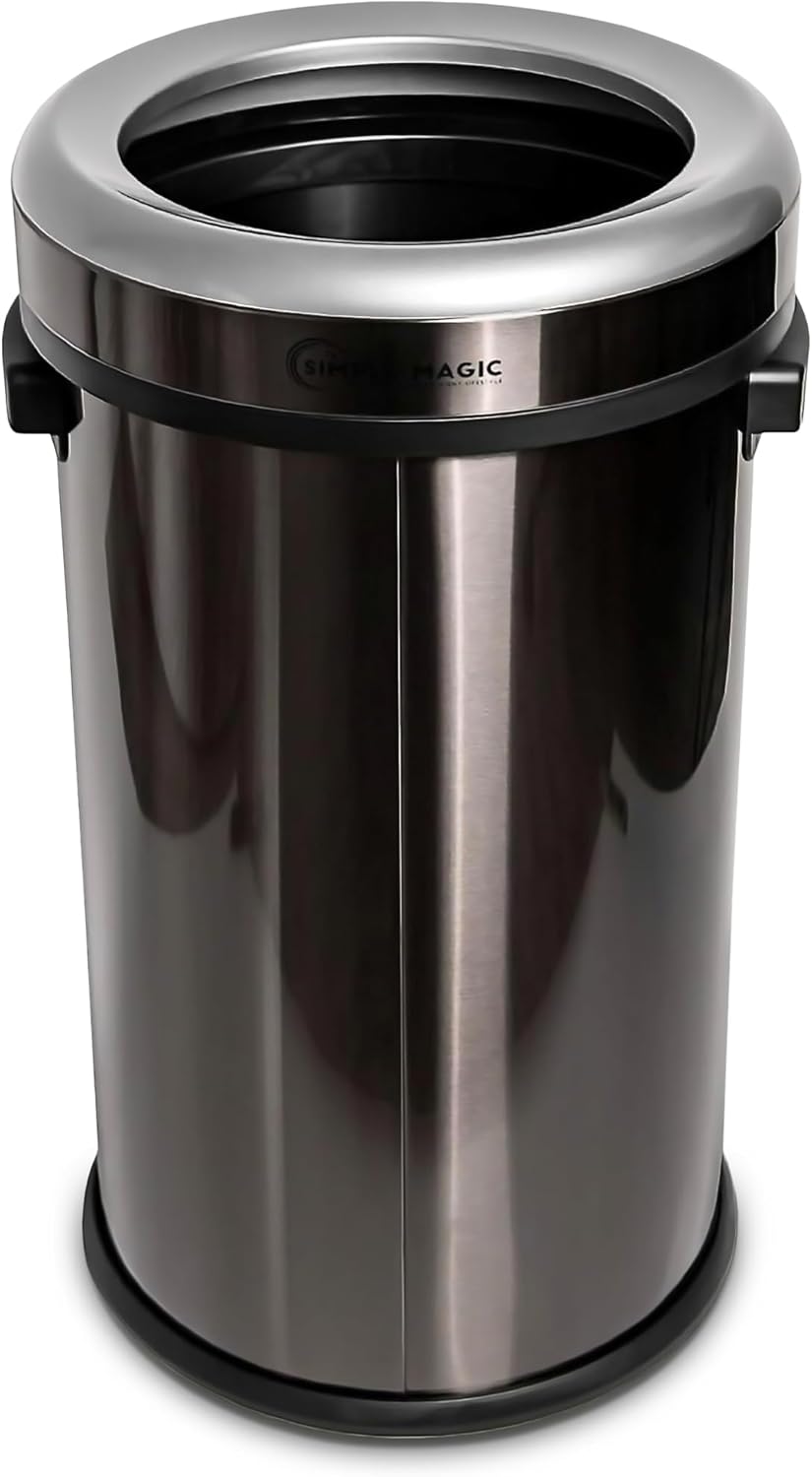 65 Liter / 17 Gallon Open Top Trash Can, Elegant Black Finish