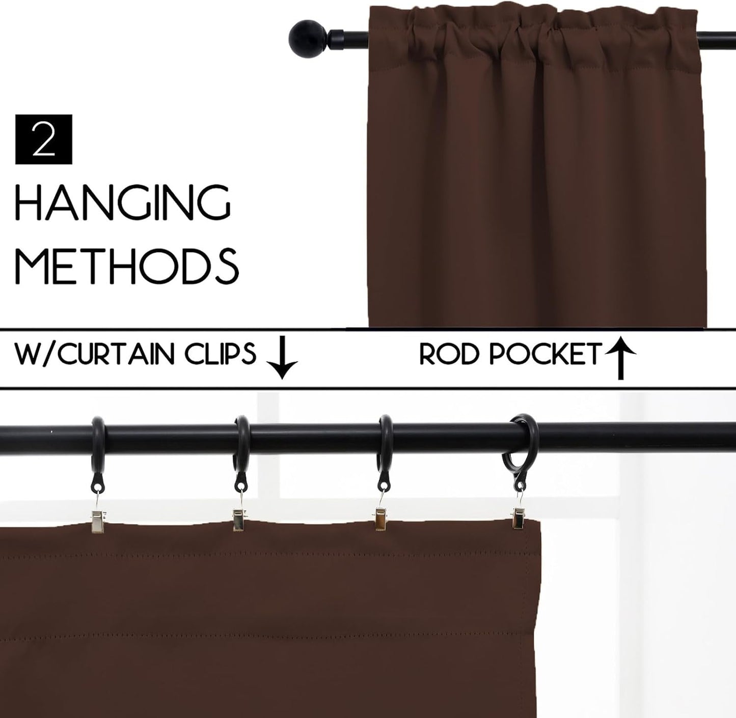 Pickluc Cafe Curtain (Half Window Curtain) 30 Inches Length, Rod Pocket Kitchen Curtain, Short Blackout Curtain for Small Window, 30" Wide and 30" Long, 2 Panels, Chocolate Brown
