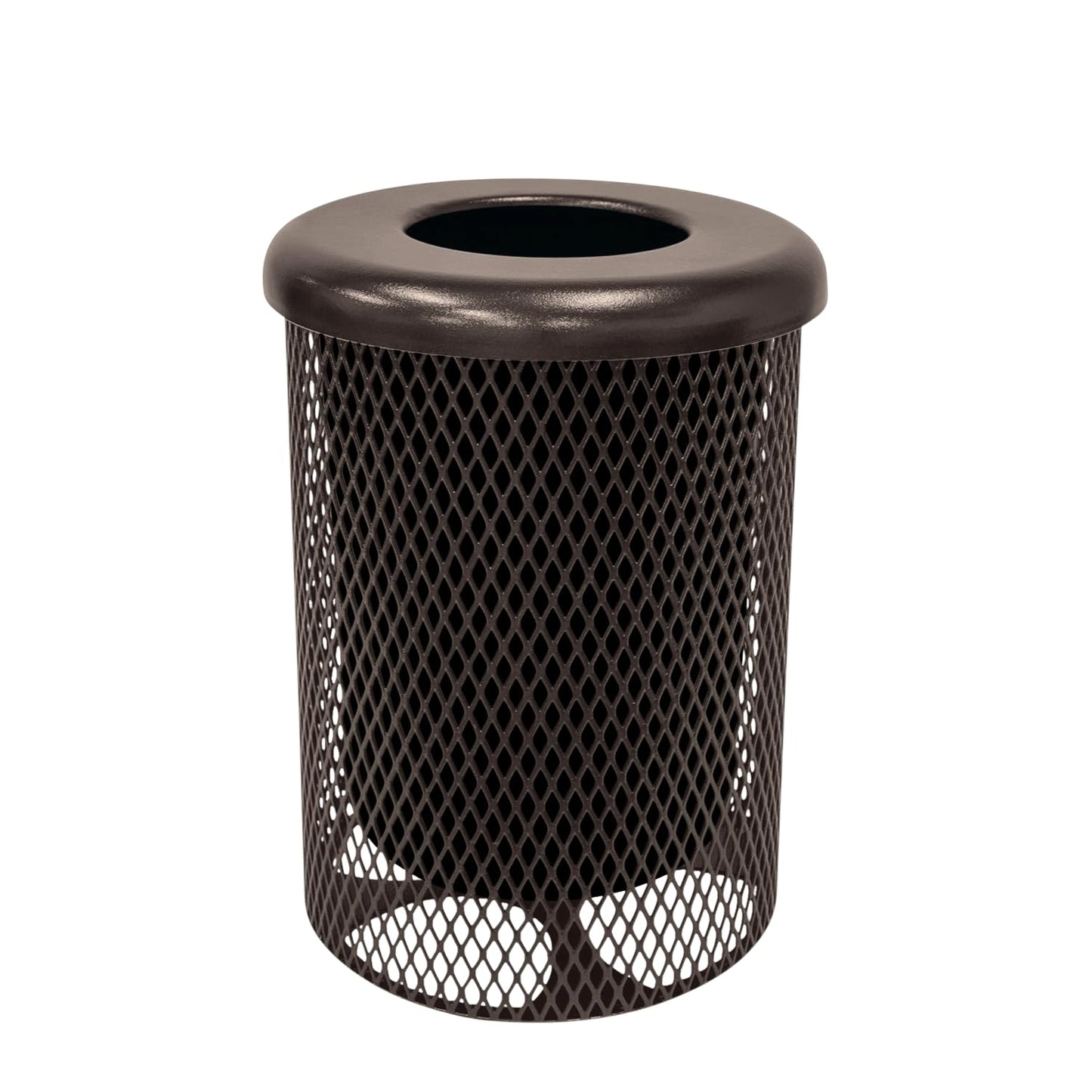 COATEDOUTDOORFURNITURE RFT-BRW Heavy Duty 32 Gallon Round Trash Receptacle, Liner Included, Brown with Flat Top Lid, Made in America