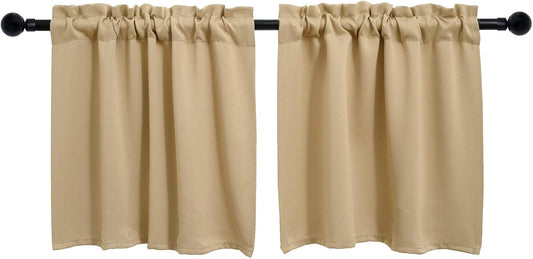 Pickluc Cafe Kitchen Curtains 36 Inches Long 2 Panels, Blackout Tier Curtains with Rod Pocket, Short Black Out Curtain for Small Window, 42" Wide and 36" Length, Set of Two, Beige.