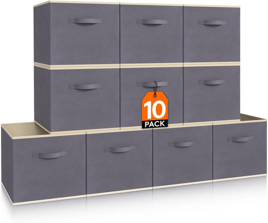 Lifewit Set of 10 Fabric Storage Cubes, Foldable Storage Box, Storage Box with Handles, Basket and Storage Boxes for Clothes, Toys, 33 x 33 x 33 cm, Grey