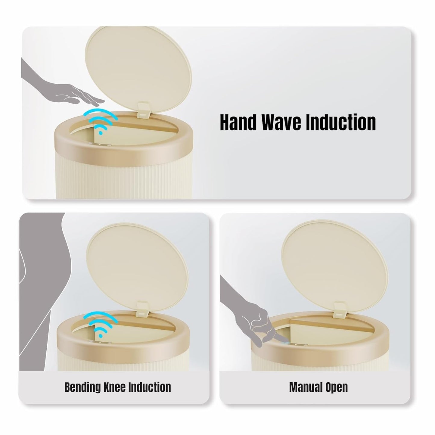 URALFA Automatic Motion Sensor Bathroom Trash Can with Lid, 10.5 Liter / 2.8 Gallon Touchless Trash Bin, Smart Dog Proof Garbage Can, Small Waste Basket for Toilet, Office, Bedroom (Cream White)