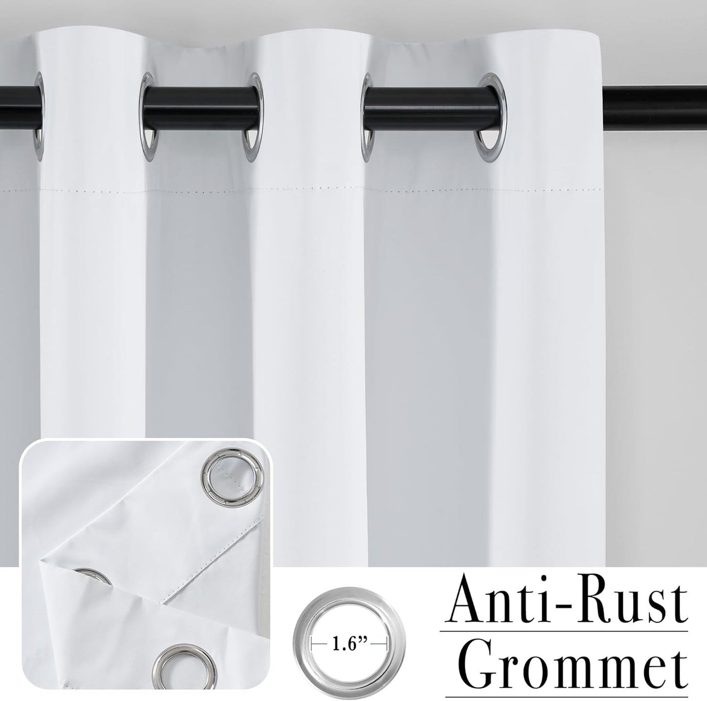 PONY DANCE White 100% Blackout Short Curtains for Kitchen Over Sink 45 inch Long 2 Panels Set, Black Out Small Window Curtains for Bathroom, Thermal Insulated Half Window Cafe Drapes, 34" W x 45" L