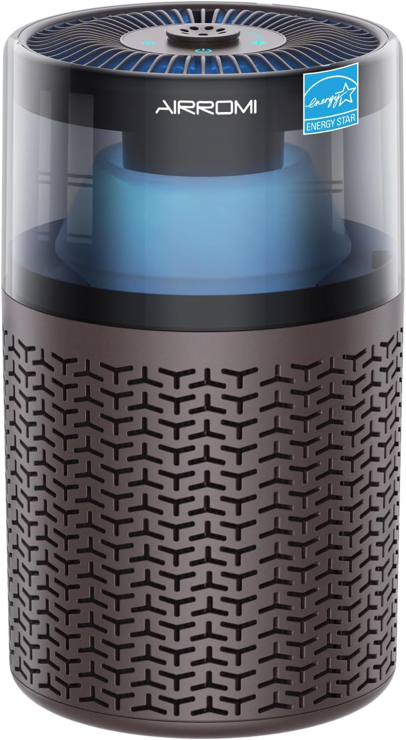 AIRROMI Air Purifiers for Bedroom Home,Up to 658 Ft²,Activated Carbon Filter Cleaner,With Fragrance Sponge for Better Sleep,Night Light,Pet Dander,Allergies,Smoke,Odor,Desktop Air Cleaner A2002 Brown