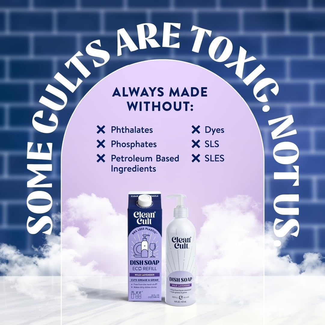 Bundle of Cleancult Dish Soap Liquid Refills (32oz, 1 Pack) Wild Lavender + Cleancult -Wild Lavender - Liquid Dish Soap - Refillable Aluminum Bottle - 16 oz