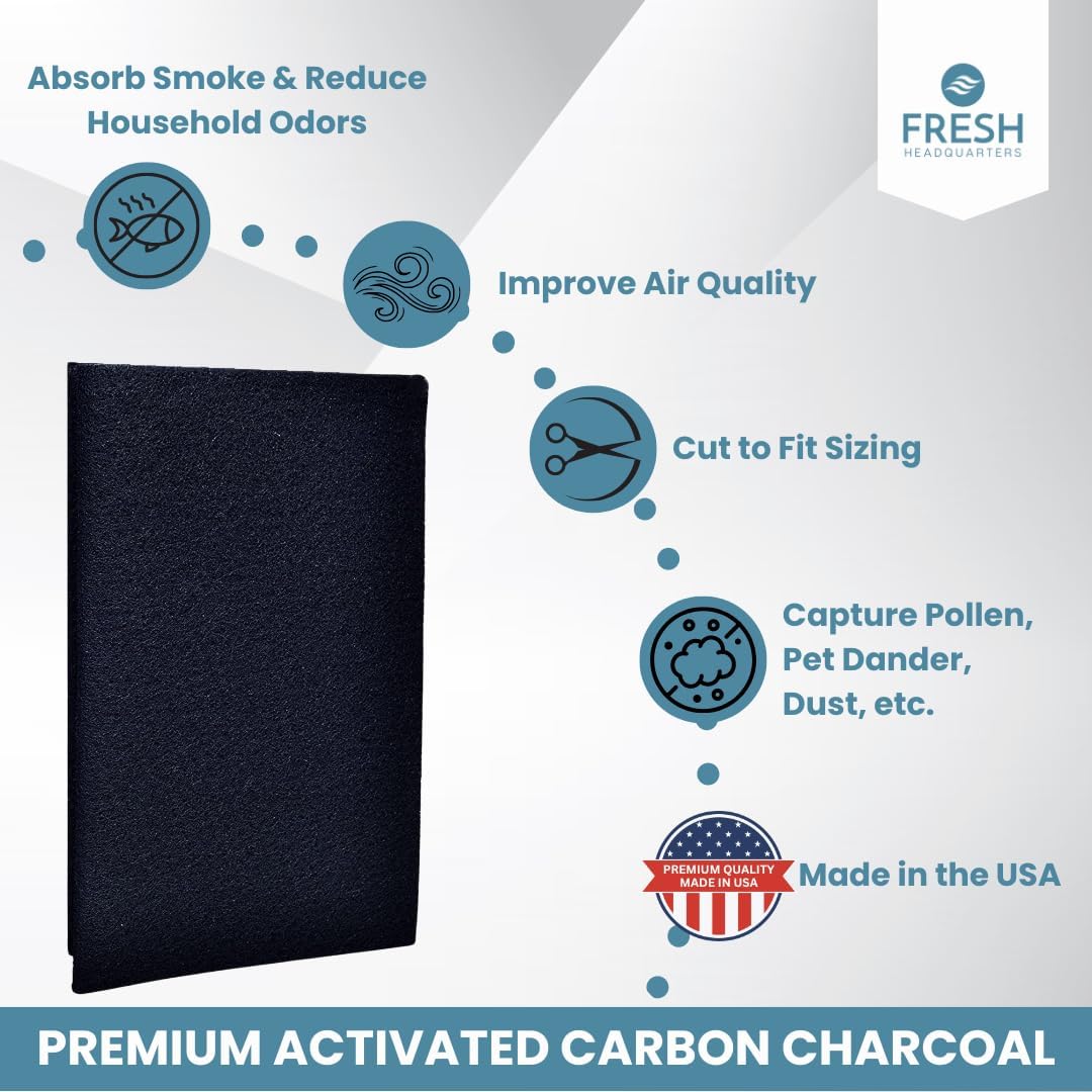 Fresh Headquarters 2Pack Cut‑to‑Fit Activated Carbon Pre‑Filter Rolls – Universal Air Purifier & AC Sheet Compatible with Honeywell, Whirlpool, Next Gen & More Odor/VOC Reduction