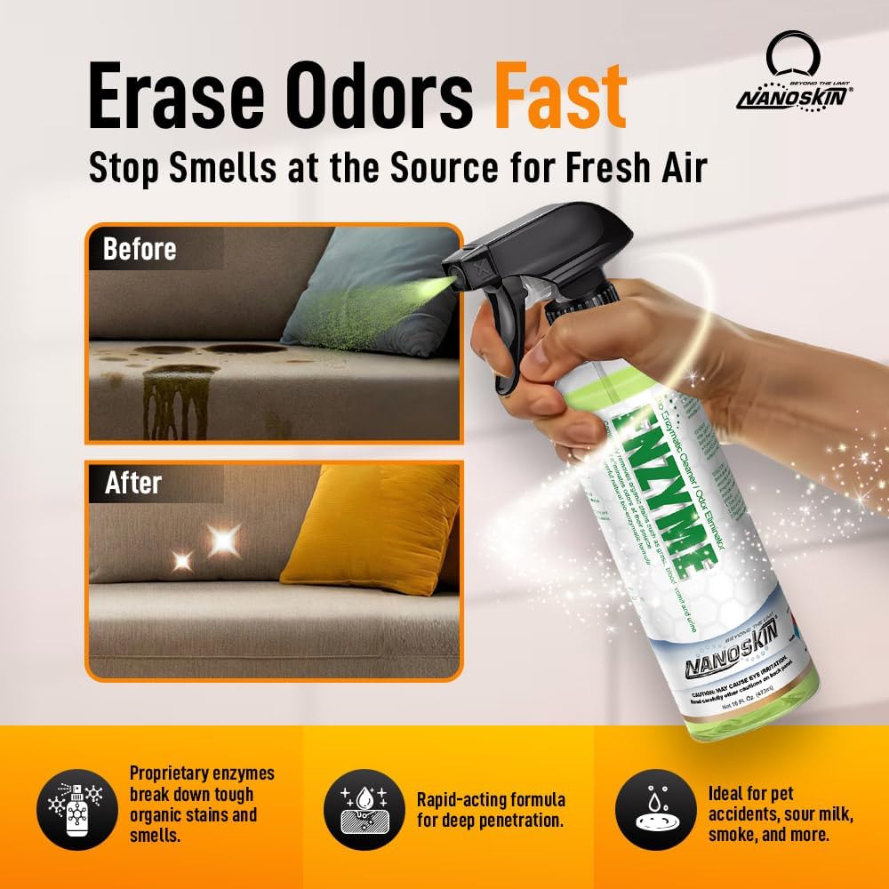 Nanoskin ENZYME Multi-Purpose Cleaner & Odor Eliminator 5 Gallon - Removes Complex Organic Stains, Dirt, Grease, and Grime from Multi Surfaces | For Automotive, Floor, Kitchen, Bathroom, Plumbing