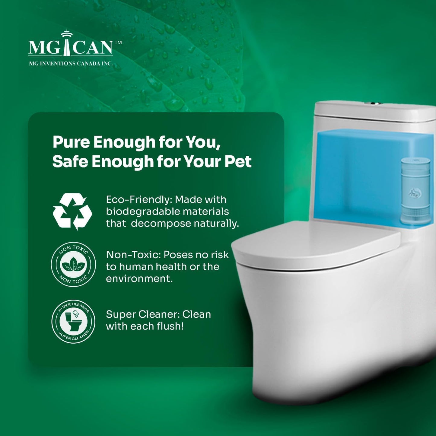 MGICAN Patented Automatic Toilet Cleaning System(ATCS) | Non-Toxic | Bleach Free & Long-Lasting | In Tank Toilet Bowl Cleaner | Cleans & Removes Stains in Every Flush| UL-Certified, 4 Pack