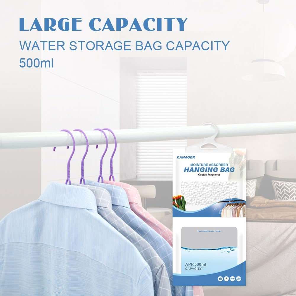 CANAGER Hanging Moisture Absorber, Cactus Fragrance Moistureproof Hanging Bag, Dehumidifier Bag (8 packs) Hanging Closet Dehumidifier Bags, Moisture Absorb 12.5 oz.